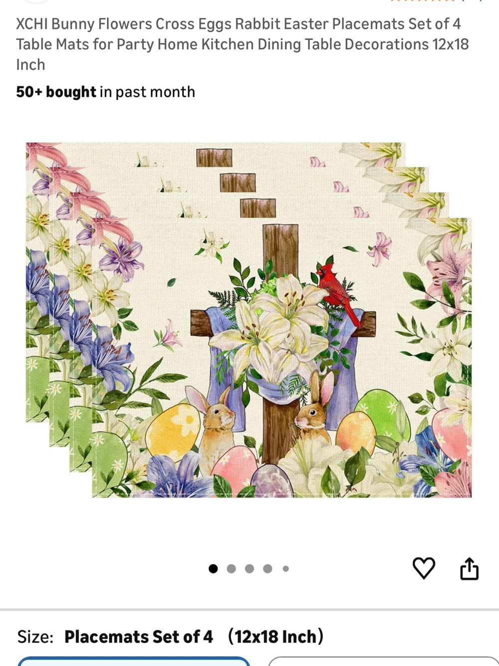 Easter Floral Cross Placemat Set of 4 with Bunnies and Eggs